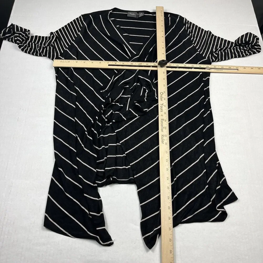 Chicos Travelers Cardigan Jacket Stripe Open Front Work Casual Stretchy 2 L FLAW